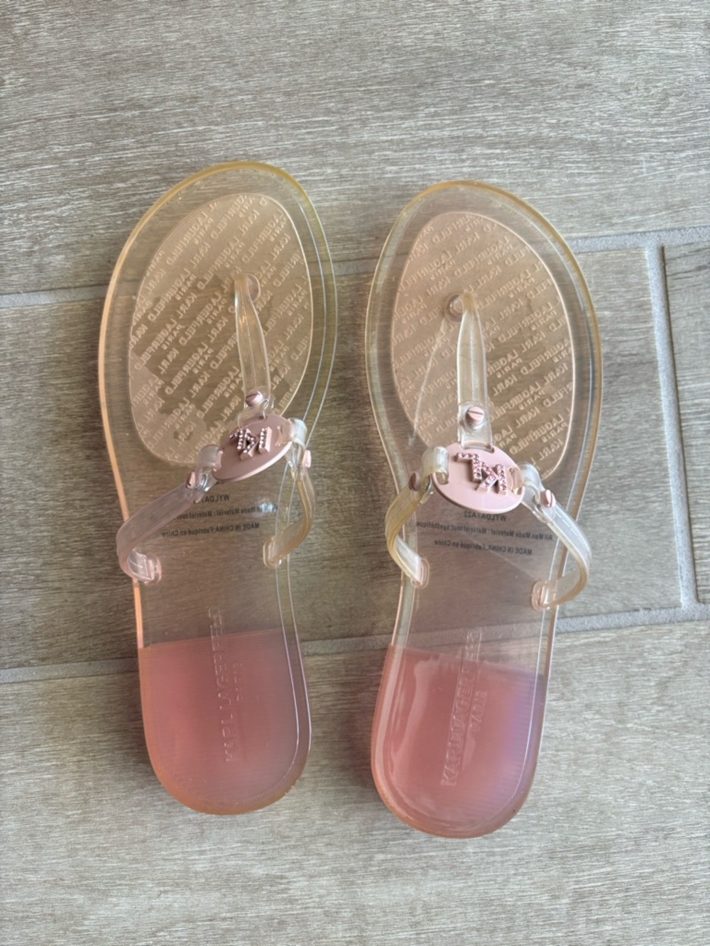 Karl Lagerfeld Paris Women's Wylda transparent jelly thong sandal